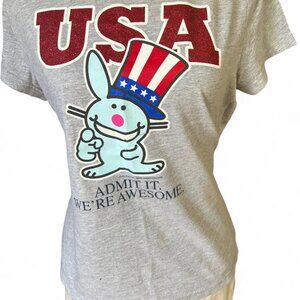 Y2K Vintage Grey USA It’s Happy Bunny Tshirt Size XL Very Rare Graphic Tee 2000s